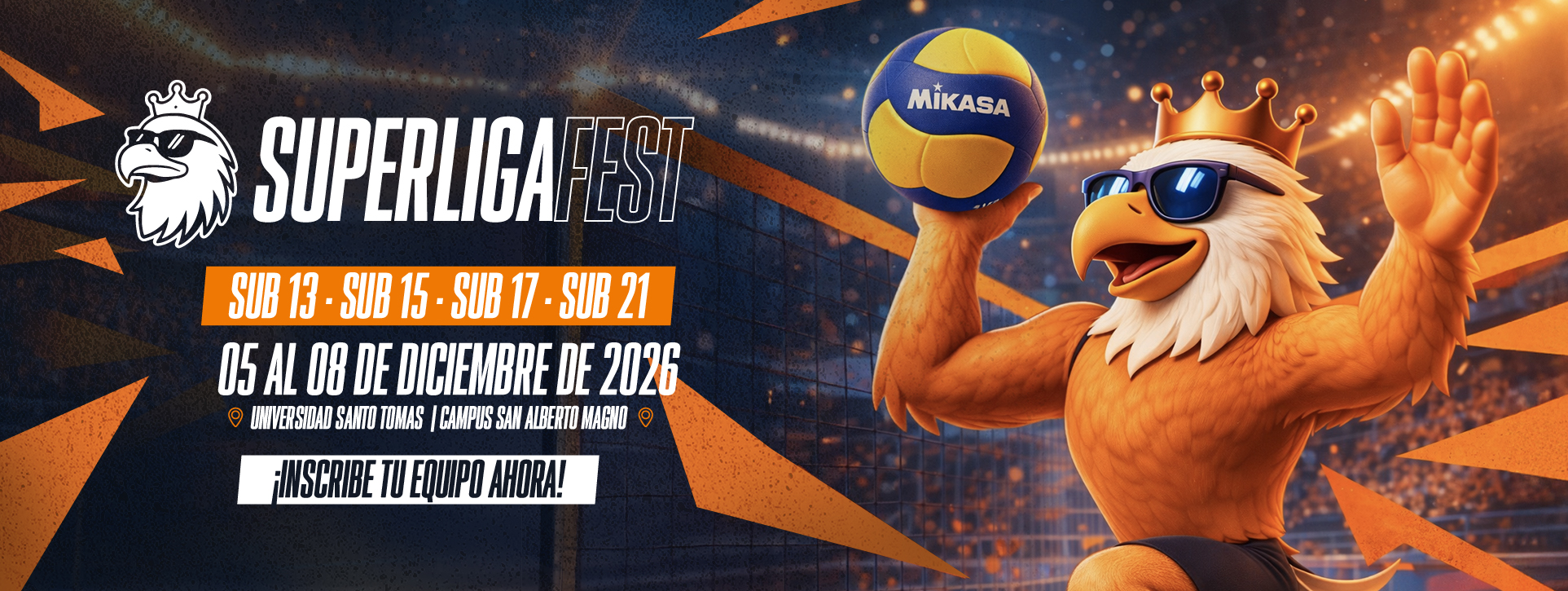 Águila oficial del Superliga Fest con un balón de voleibol